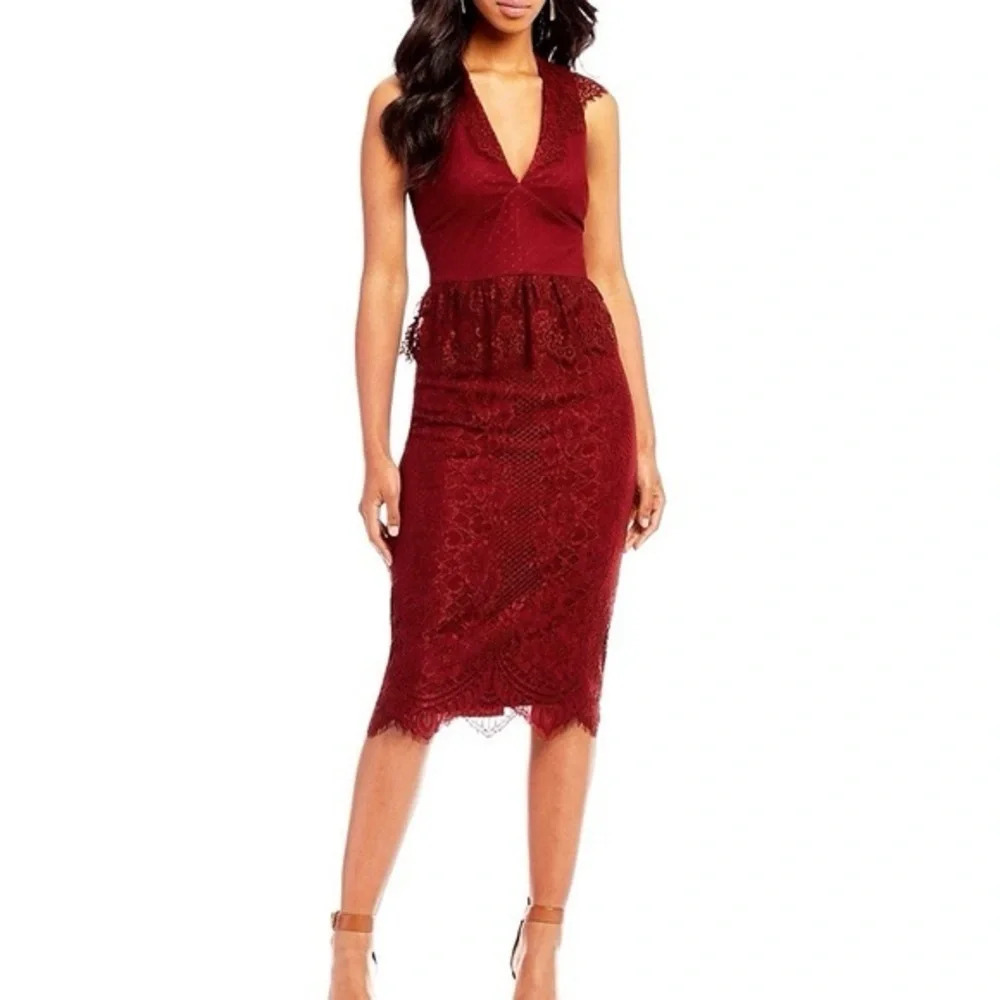 Gianni Bini Melissa Lace Ruffle Midi Dress| Size 2